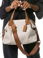 Bolsa em Couro Viena Off White e Caramelo